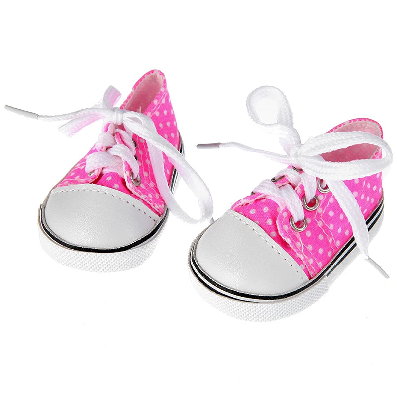 7 cm Canvas Denim Sneakers New Born  Baby Shoes Handmade Lace-up Sneakers Shoes For 18 Inches American 43 cm Baby Dolls GIfts