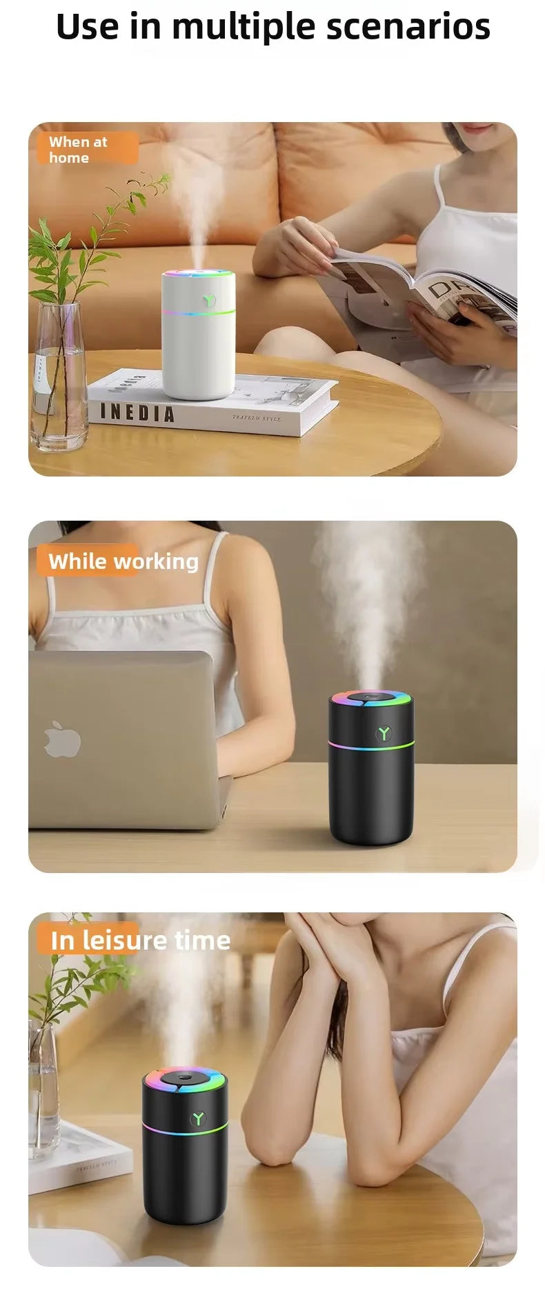 Creative air Humidifier with Lamp USB Powered Ultrasonic Mist Maker Portable Size for Home Office Desktop and Vehicle Use