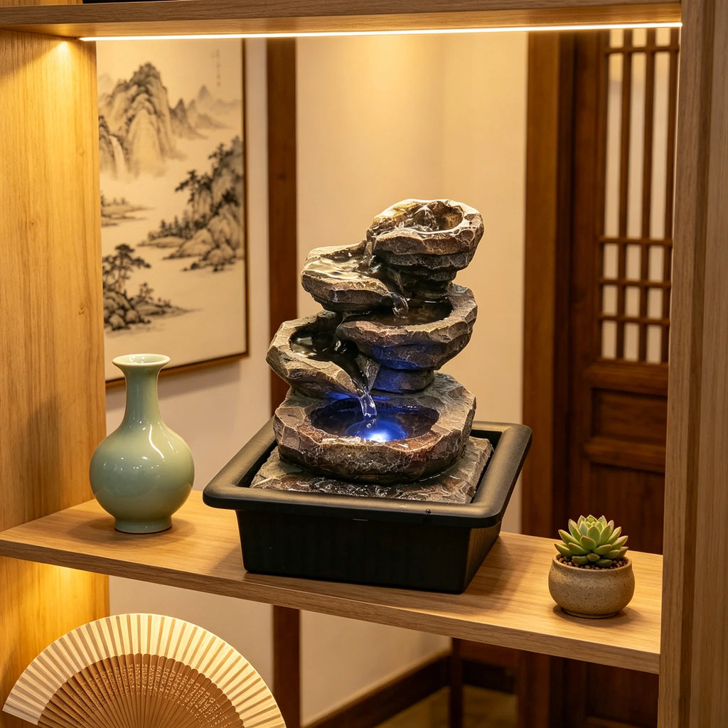 Dropshipping Chinese-style Resin Stacked Water Flow Decorative Item Hand-painted Office Desk Feng Shui Humidifier