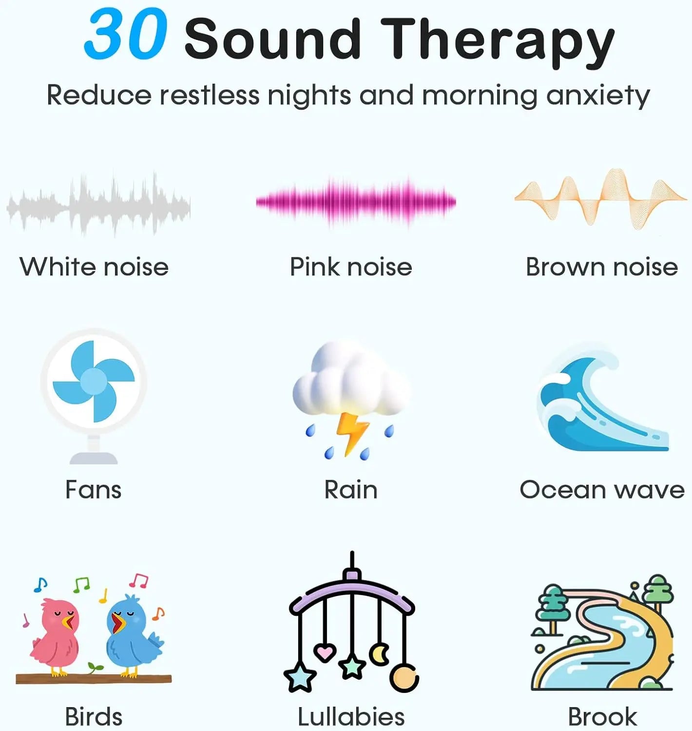 New Alarm Clock Colorful Night Light White Noise Sound Machine  Speaker for Bedroom Sleep Study Office