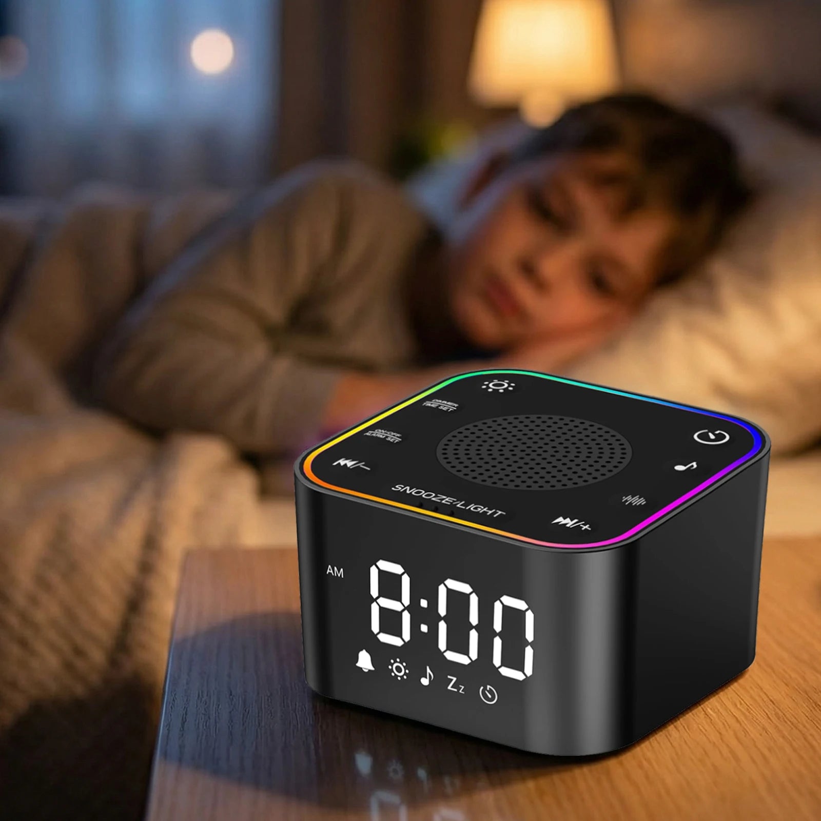 New Alarm Clock Colorful Night Light White Noise Sound Machine  Speaker for Bedroom Sleep Study Office