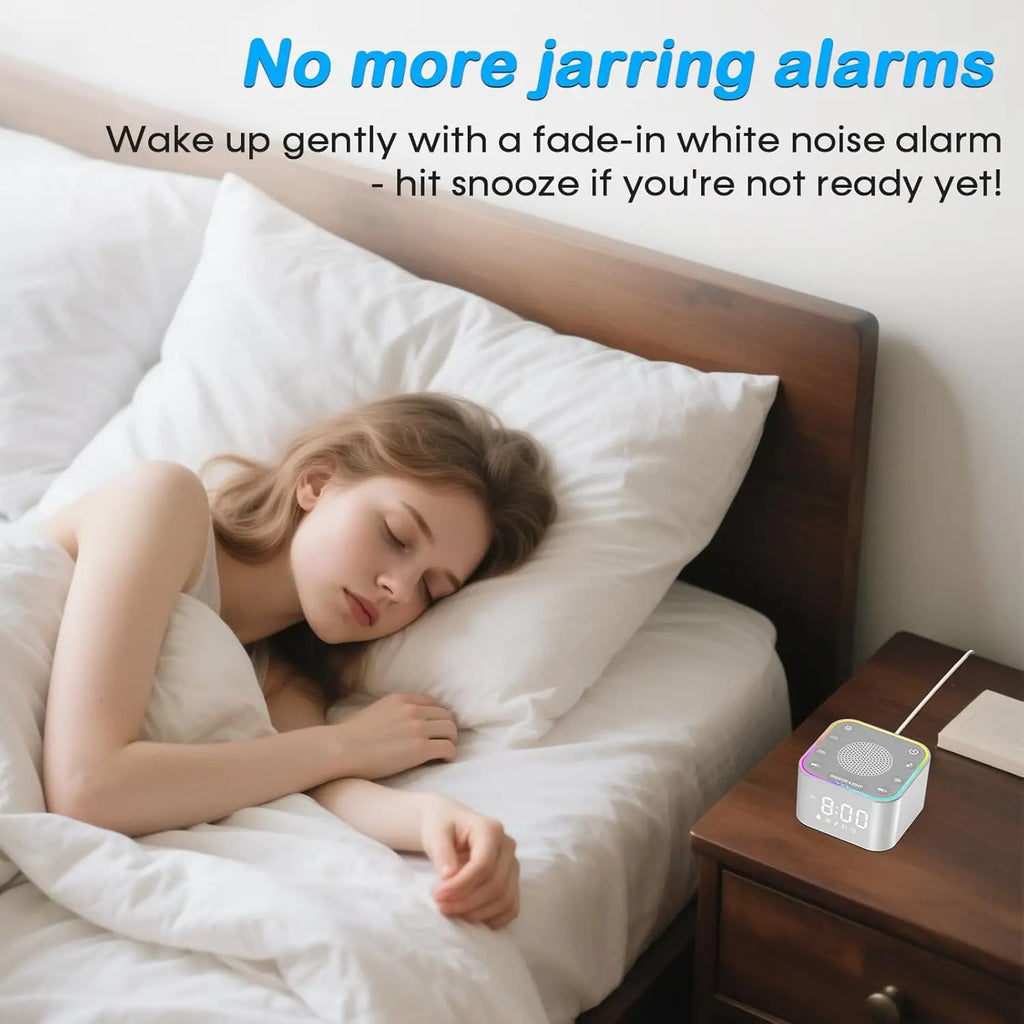 New Alarm Clock Colorful Night Light White Noise Sound Machine  Speaker for Bedroom Sleep Study Office