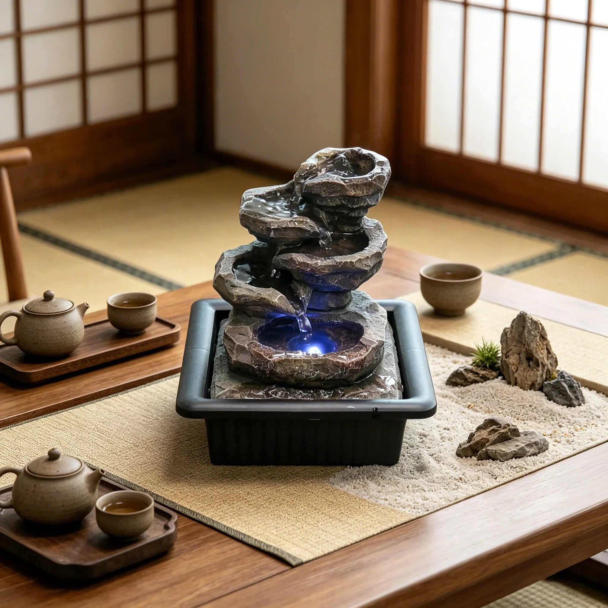 Dropshipping Chinese-style Resin Stacked Water Flow Decorative Item Hand-painted Office Desk Feng Shui Humidifier