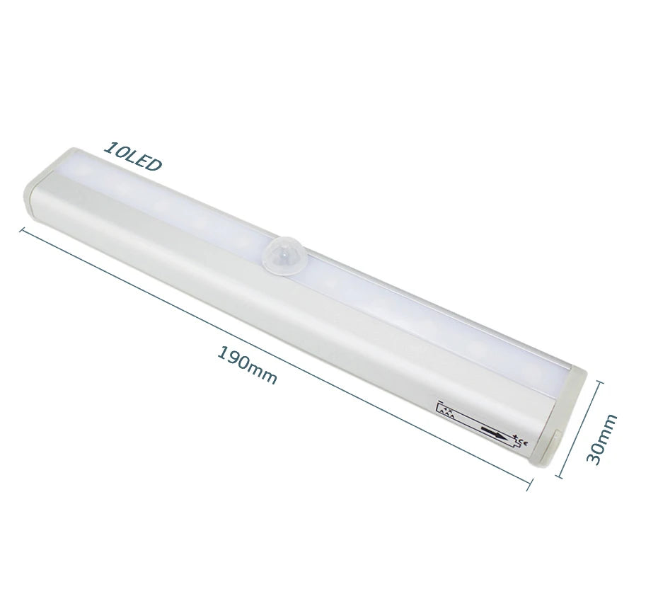 10 LEDs PIR Motion Sensor Closet Light Battery Operated Under Cabinet Lights Cupboard Wardrobe Stairs Wall Lamp For Kitchen Room
