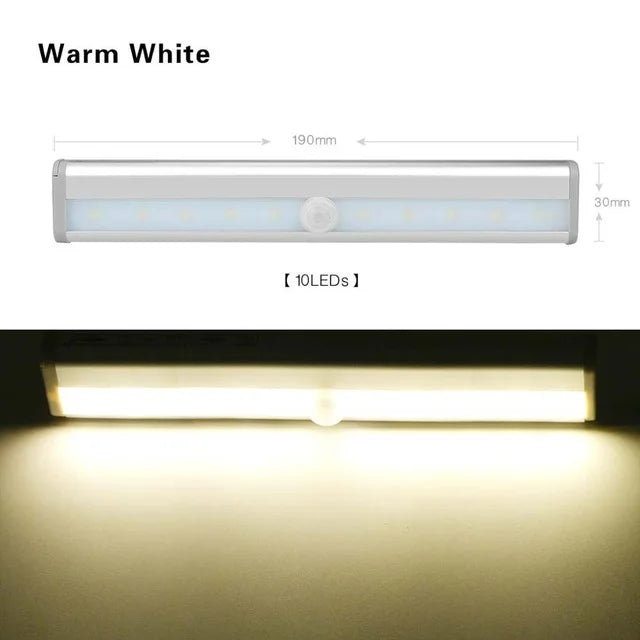 10 LEDs PIR Motion Sensor Closet Light Battery Operated Under Cabinet Lights Cupboard Wardrobe Stairs Wall Lamp For Kitchen Room