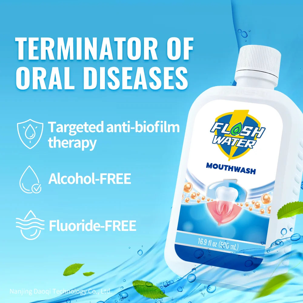 Flash Water Natural Antibacterial Alcohol-Free Unflavored Portable Regular Size Oral Care Mouthwash Rinse