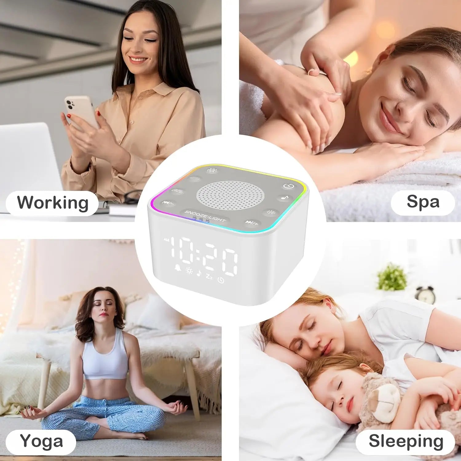 New Alarm Clock Colorful Night Light White Noise Sound Machine  Speaker for Bedroom Sleep Study Office