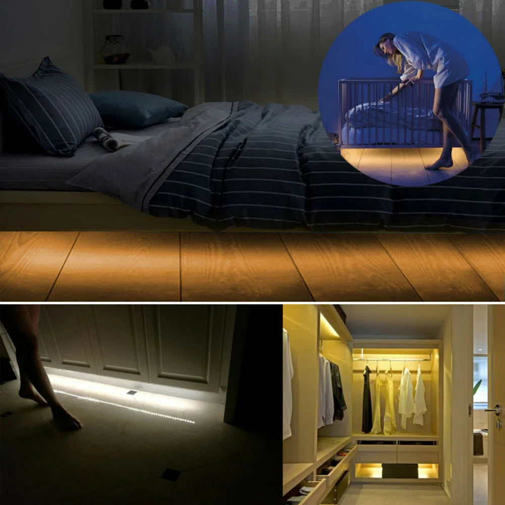 Motion Sensor LED Strip Light Battery Operated 50CM 1M 2M 3M 4M 5M LED Tape PIR Sensor for Bedroom Closet Stairs Warm Cool White