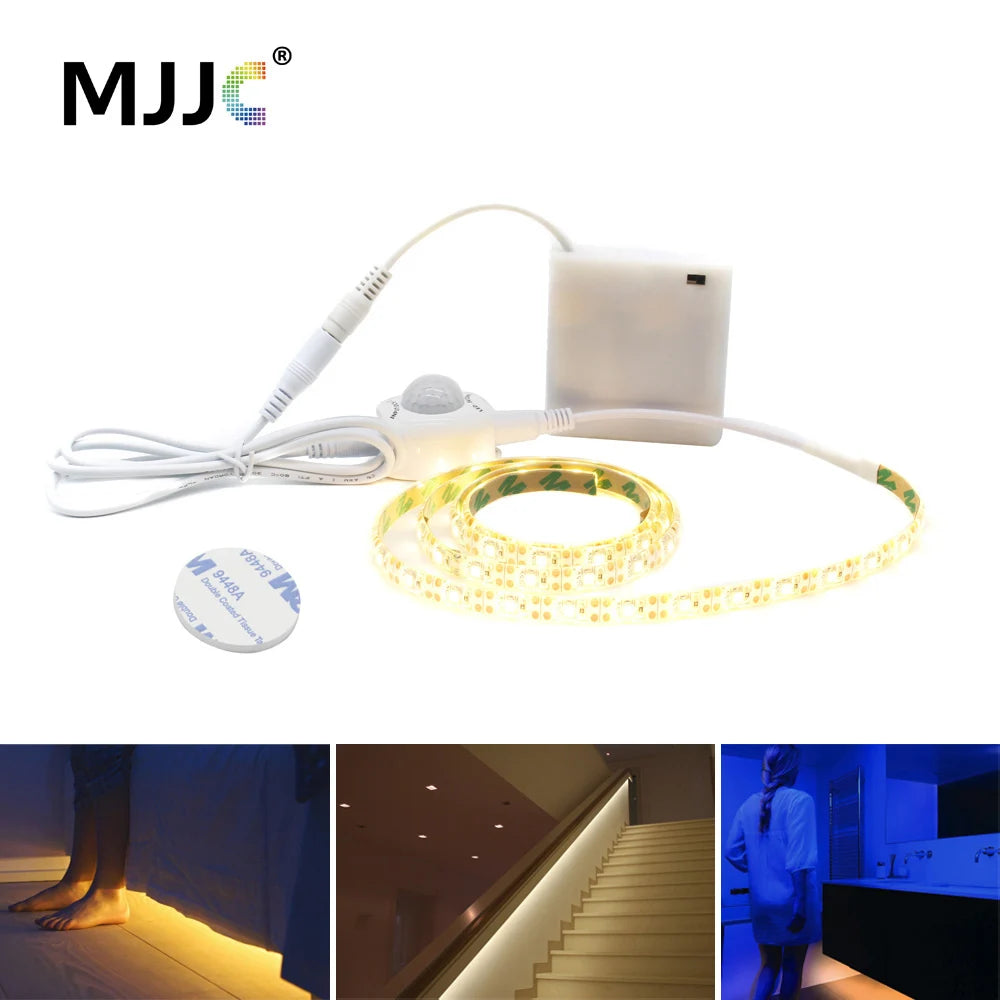Motion Sensor LED Strip Light Battery Operated 50CM 1M 2M 3M 4M 5M LED Tape PIR Sensor for Bedroom Closet Stairs Warm Cool White