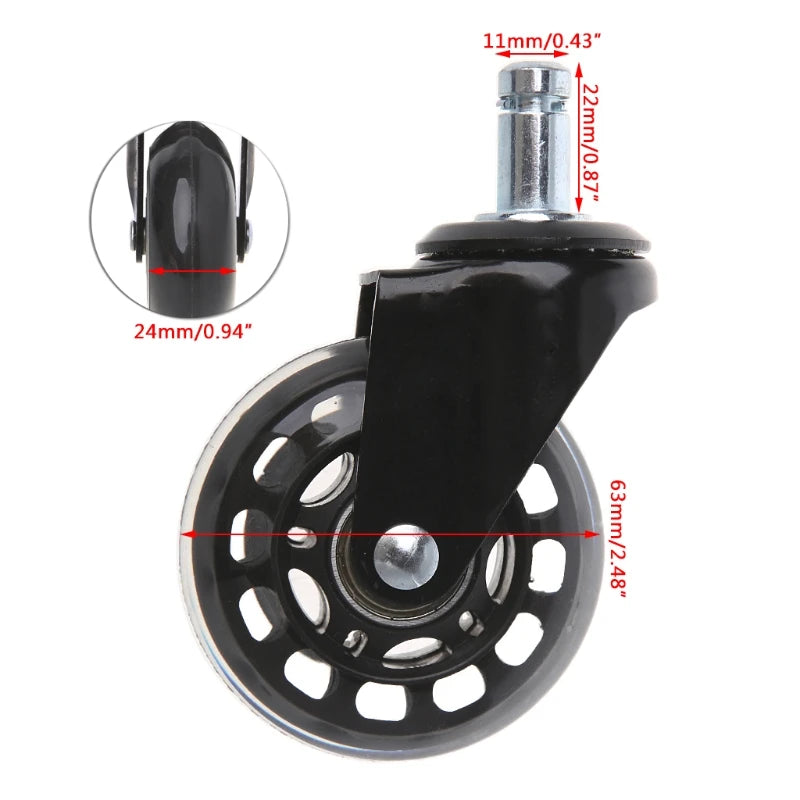 Universal 2.5" PU Rollerblade Style Office Chair Wheels Replacement Chair Caster