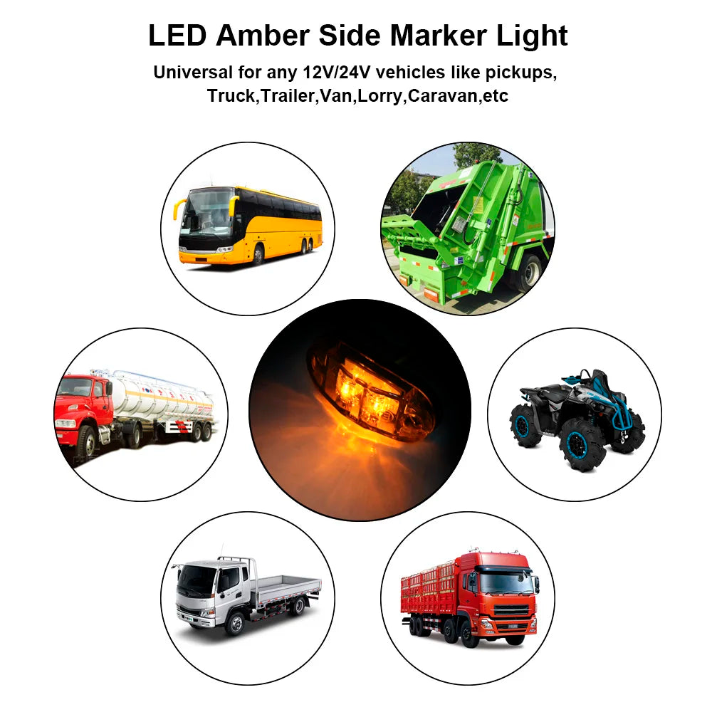 For Trailer Truck Caravan Warning Lights Side Clearance Marker Lamp LED Side Marker Lamp Red Yellow White 12V- 24V
