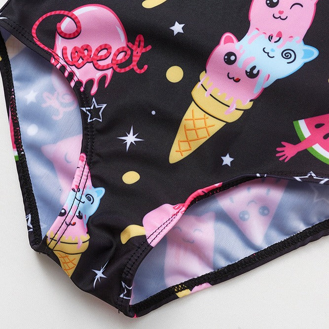 In stock new 3-10 years old children's swimsuit cartoon watermelon ice cream printed girls' swimsuit one-piece