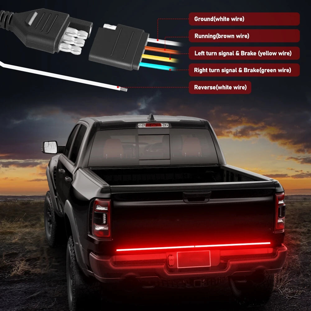 12V 60 Inch Car Brake Turn Signal Light LED Warning Lamp Strip for Pickup Truck Rear Tail Running Reverse Double Flash Light