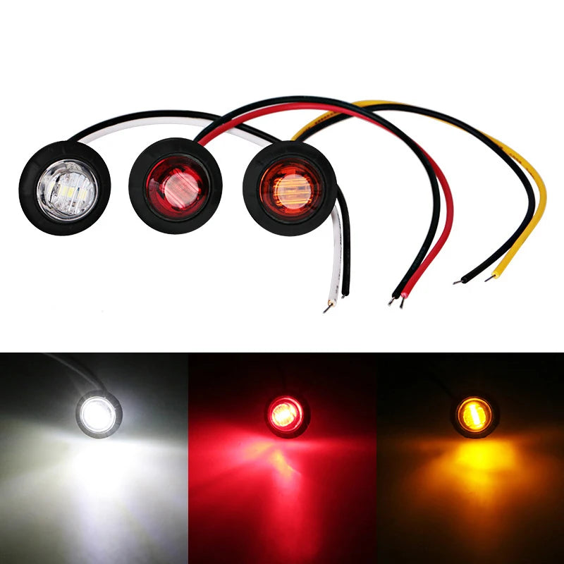 1pc 12V 24V 3LED 3/4" Round Trailer Side Marker Lights Yellow White Red For Trucks Clearance Lights Truck Turn Signal Lamp