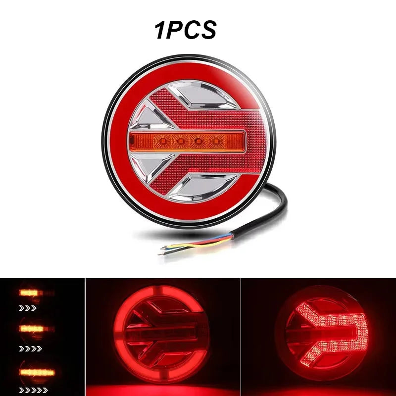 Truck Round LED Tail Light DRL Rear Brake Light Dynamic Turn Signal Lamp For Car Tractor Trailer Bus Van RV Pickup 4x4 12V 24V