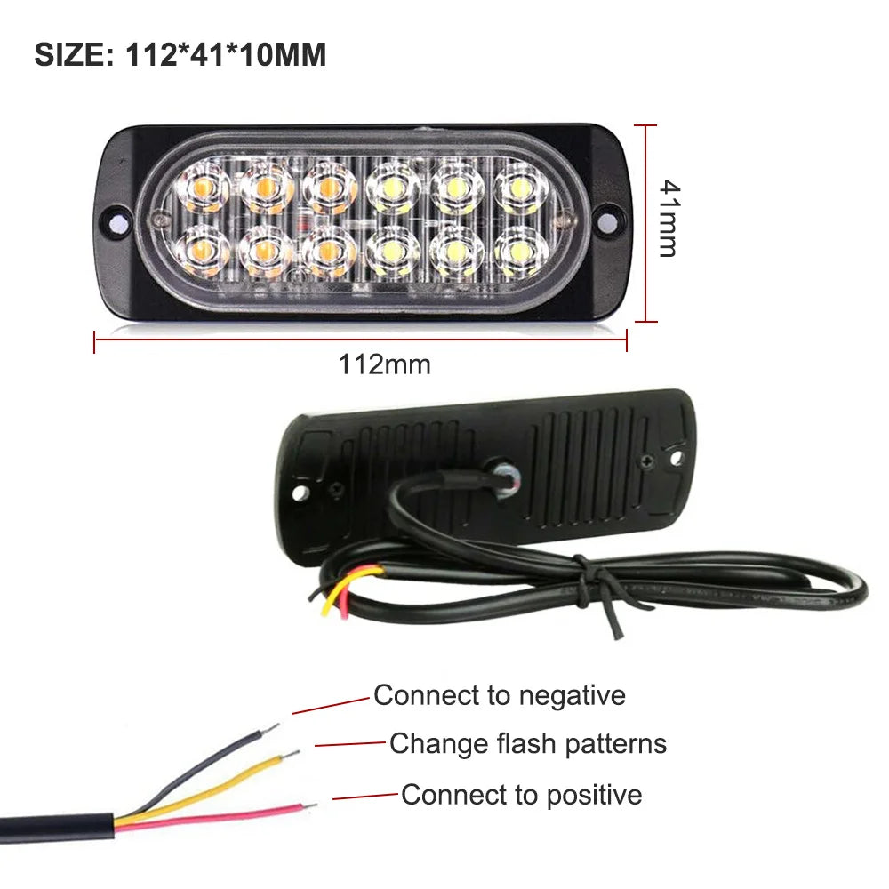 12 LED Strobe Lights Emergency Flashing Beacon Warning Light 12V 24V Stroboscopes For Auto DRL Car Truck Police Amber Red Blue