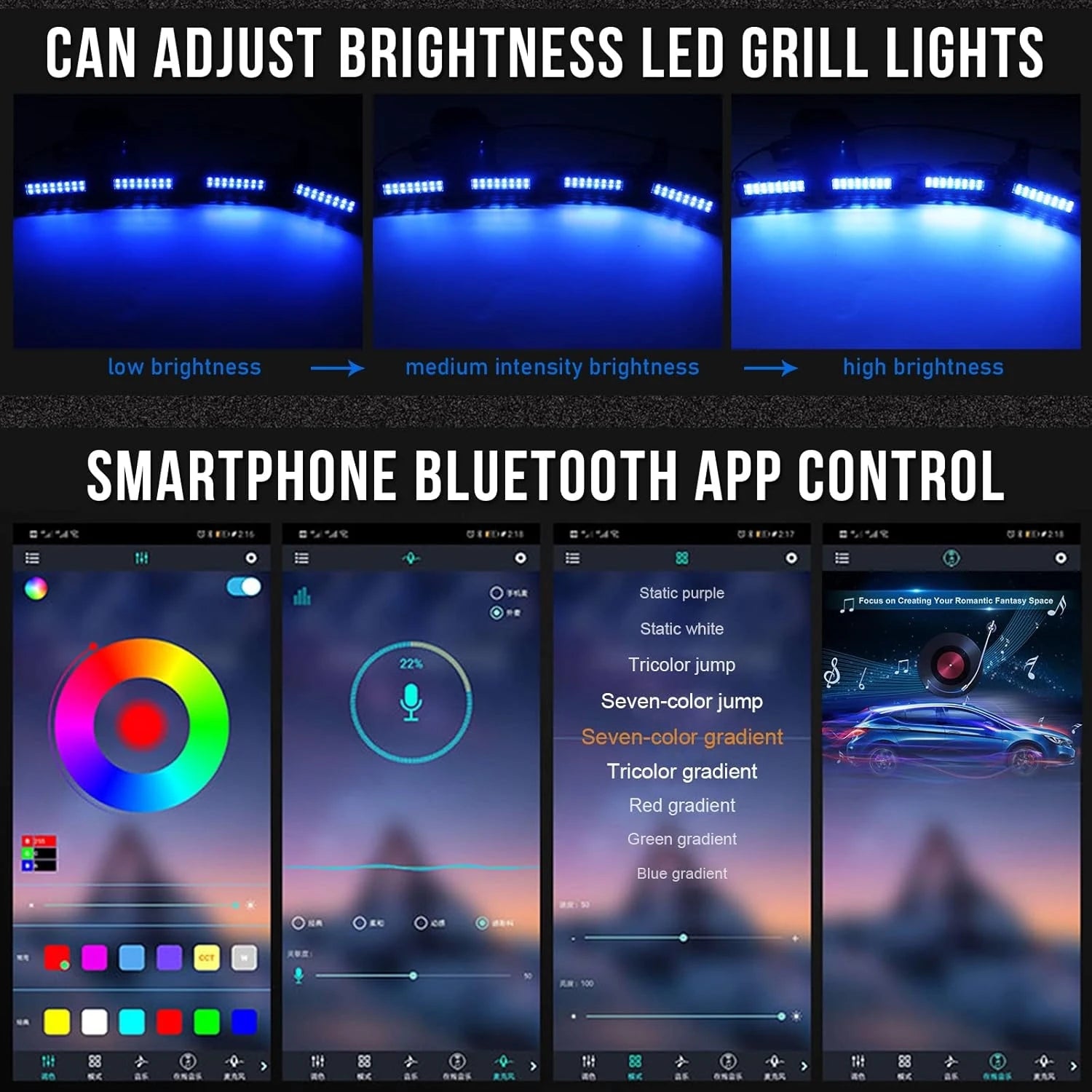 LED Grille Lights for Trucks 4 Pods Front Grill Light Smartphone APP Control/Music/Timing/Flashing Strobe Modes for Ram F150 F25
