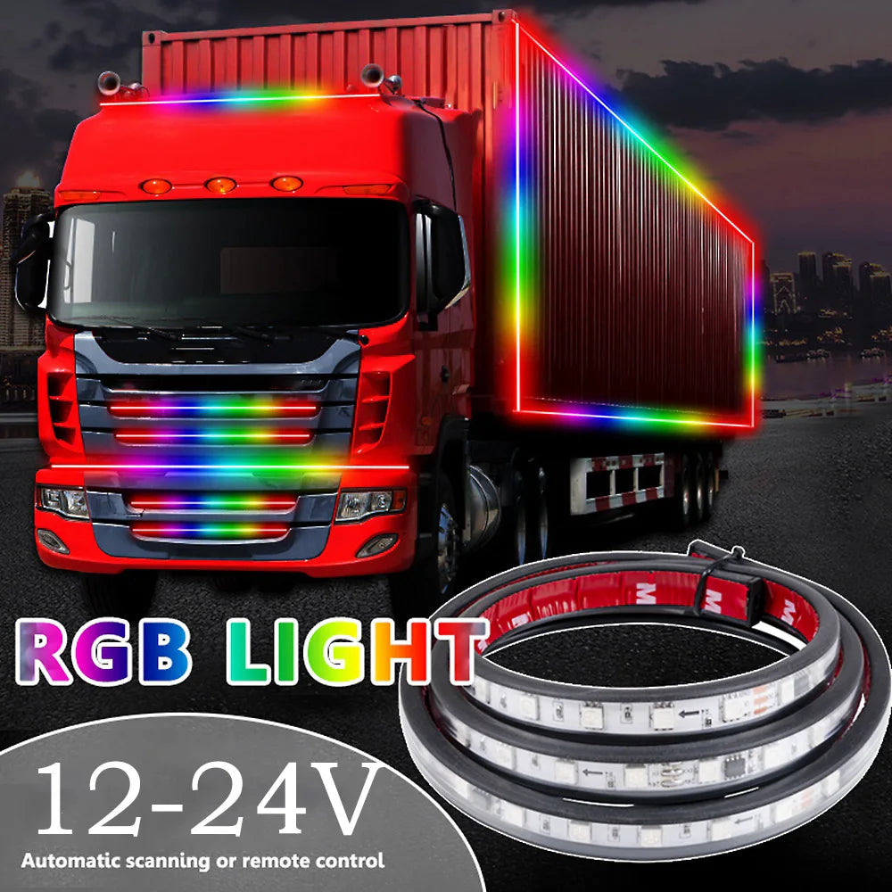 Truck Led Singal Light Night Driving Safety Warning Light Rgb 7 Colorful Flashing Atmosphere Lamp 24V Car Decorative Light