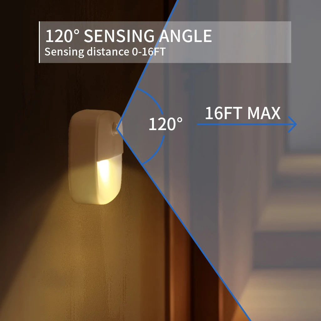 Motion Sensor LED Night Light Battery Operated Bedroom Stick on Warm Light for Bathroom Kitchen Cabinet Cupboard Hallway Stairs