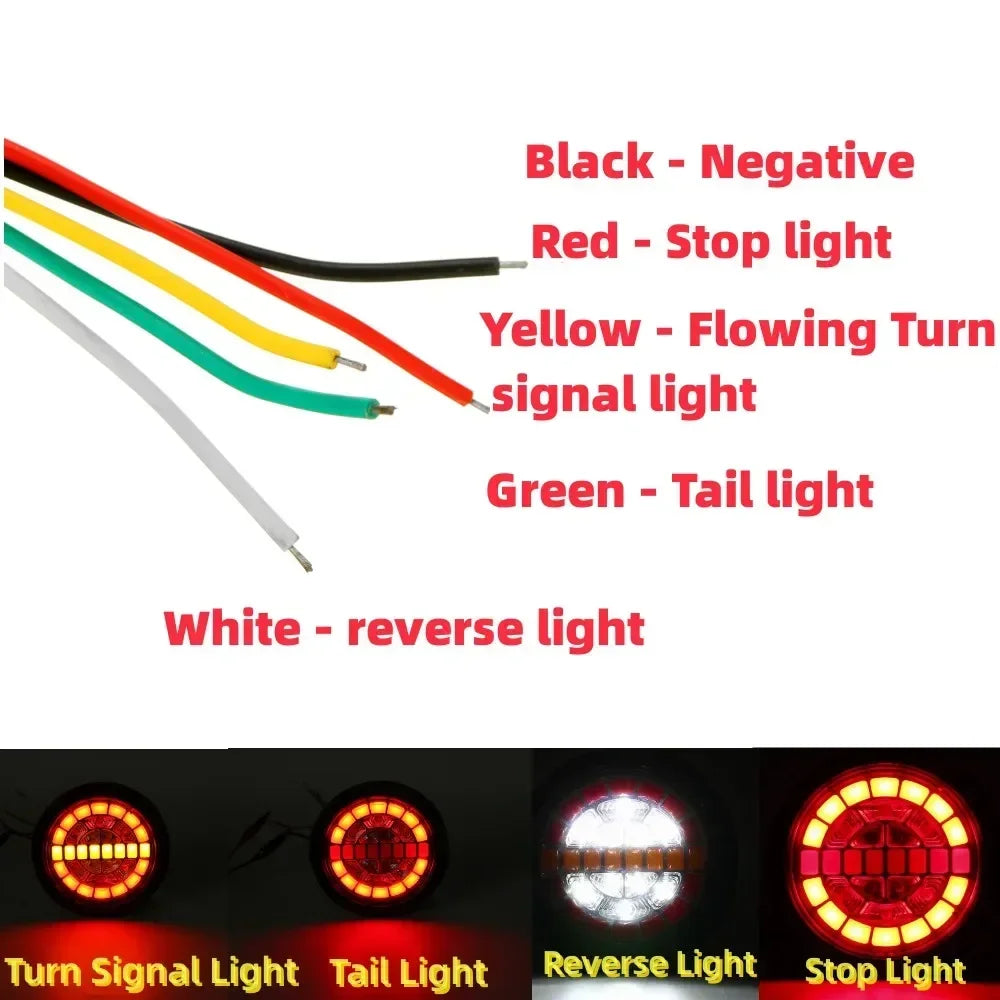 2x 12V 24V Truck Trailer Tractor LED Round Turn Light Rear Tail Light Flashlight Reverse Stop Signal Indicator Lamp Lorry RV Van