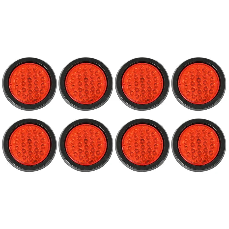 8Pcs 24V 24 LED Round Car Rear Tail Light Brake Stop Side Marker Turn Warning Indicator Lamp Truck Trailer Reflector ATV RV Bus