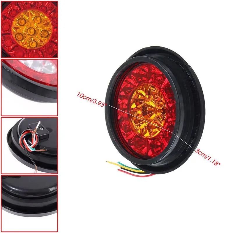 12V-24V truck round LED warning light wiring anti-collision light trailer brake light two-color 16 lights multi-form