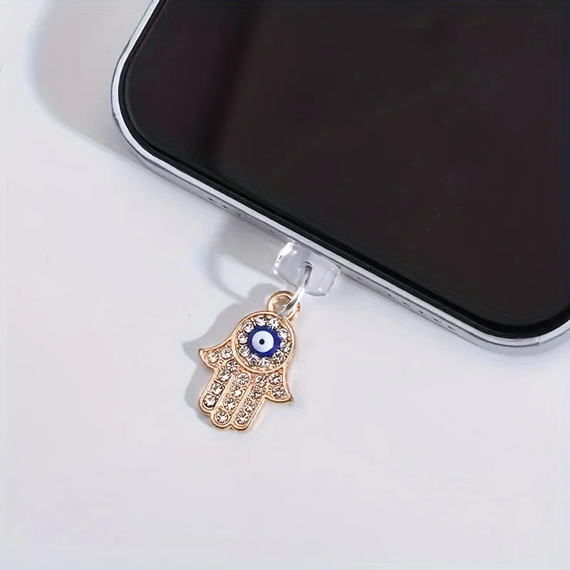 Mobile Phone Dust Plug, Alloy Rhinestone Devil Eye Pendant, Mobile Phone Decorations, Small Accessories for Daily Care Such as Mobile Phones, Computers, and Headphones