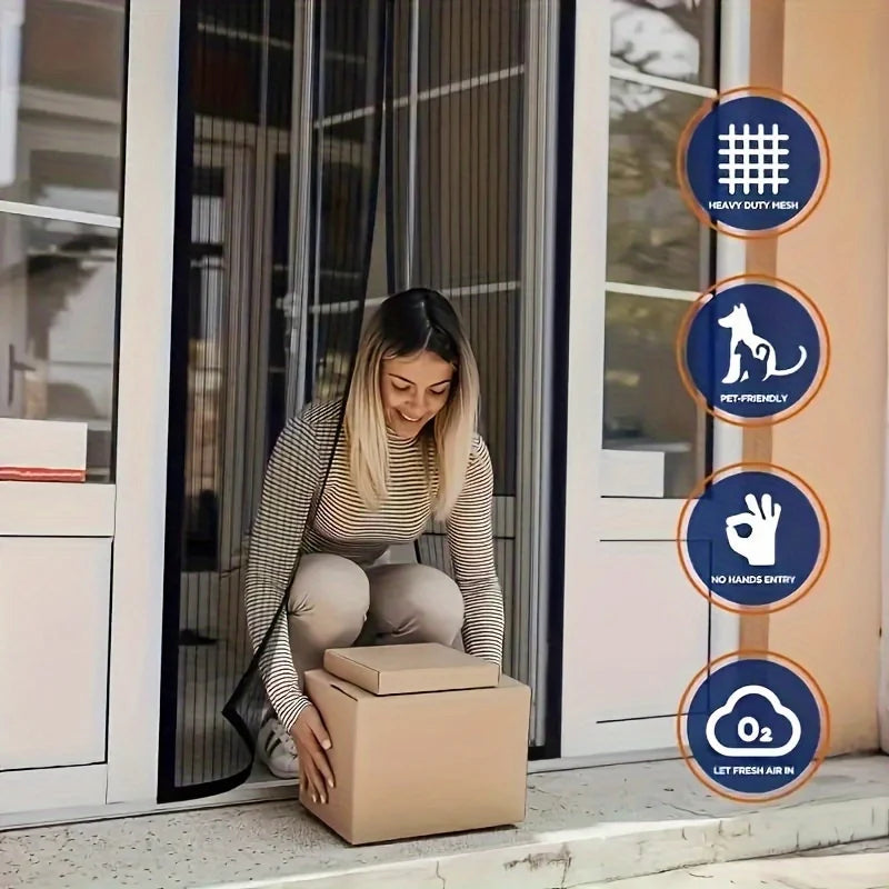 A magnetic screen door——Heavy-duty insect-proof net，Self-sealing technology，Easy Installation，No tools required，Suitable for use