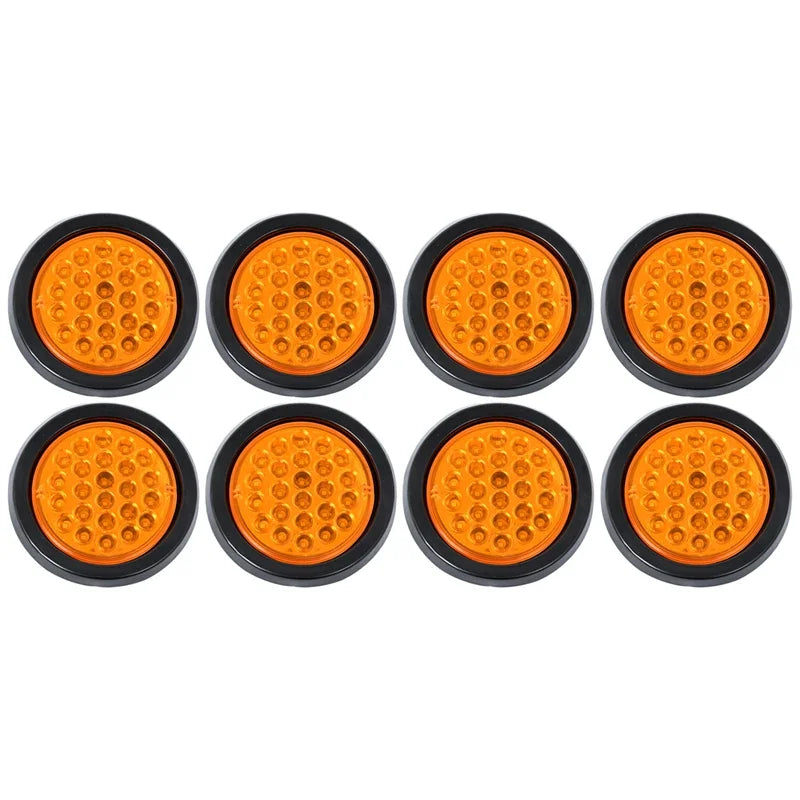 8Pcs 24V 24 LED Round Car Rear Tail Light Brake Stop Side Marker Turn Warning Indicator Lamp Truck Trailer Reflector ATV RV Bus