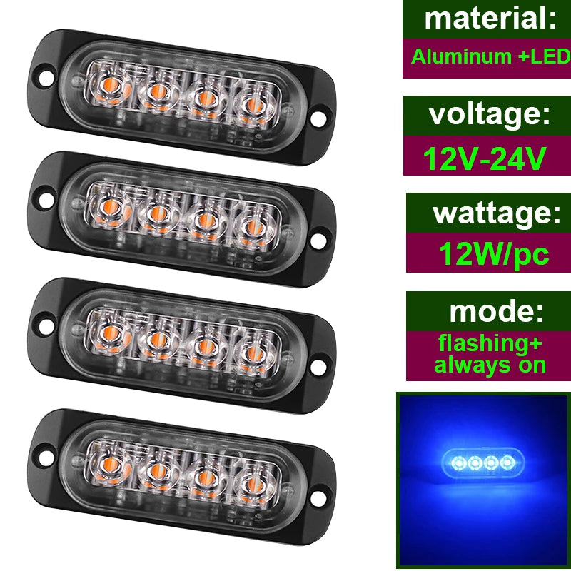 Car Strobe Warning Flashing Light Truck Side Indicator Lights Car Grille Malfunction Light Bar Trailer Beacon Lamp12V 24V Pickup