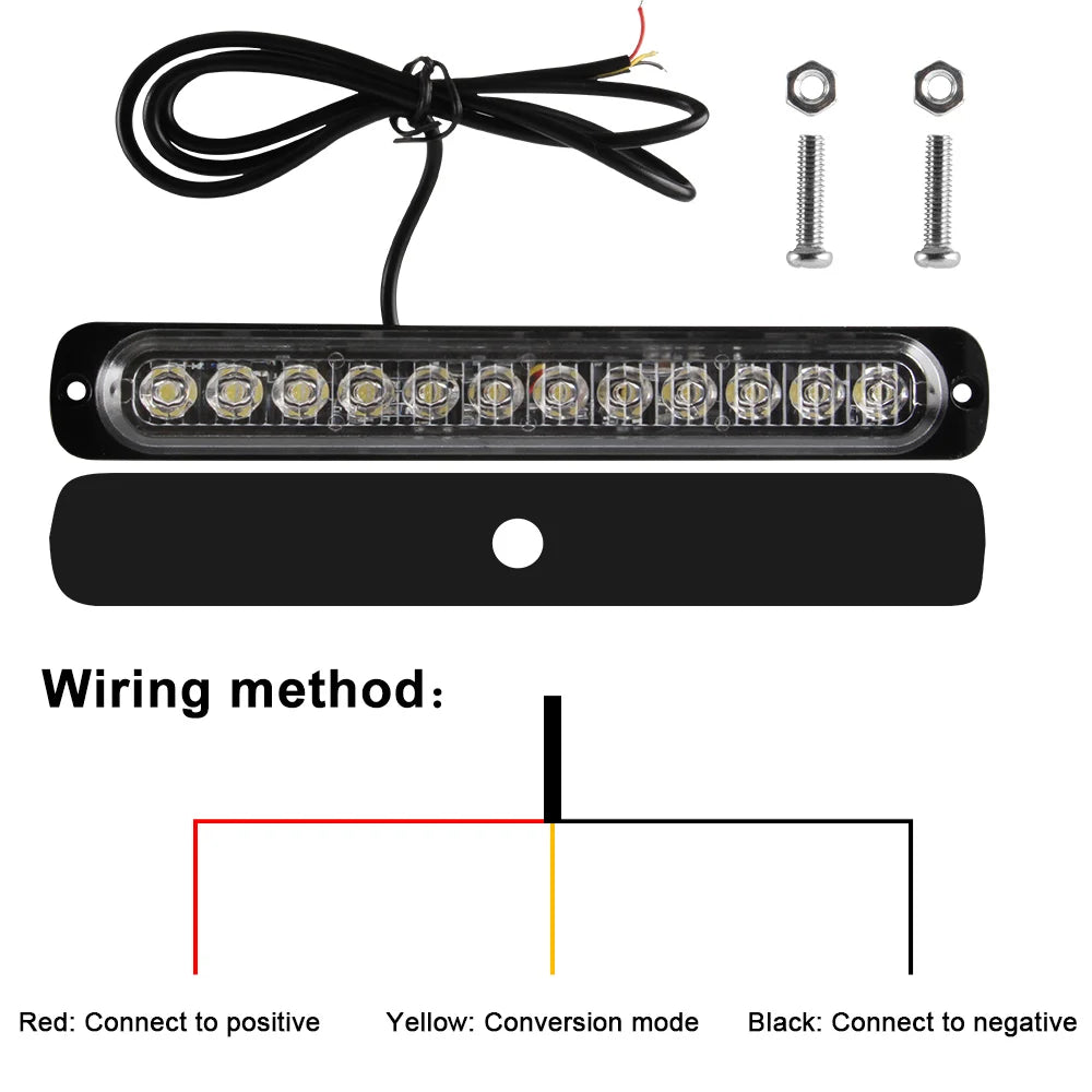 12 LED Strobe Warning Light  Police Lights Tail Lamp Led Side light 18 Flashing Modes for Car Truck Light 12V 24V White Yellow