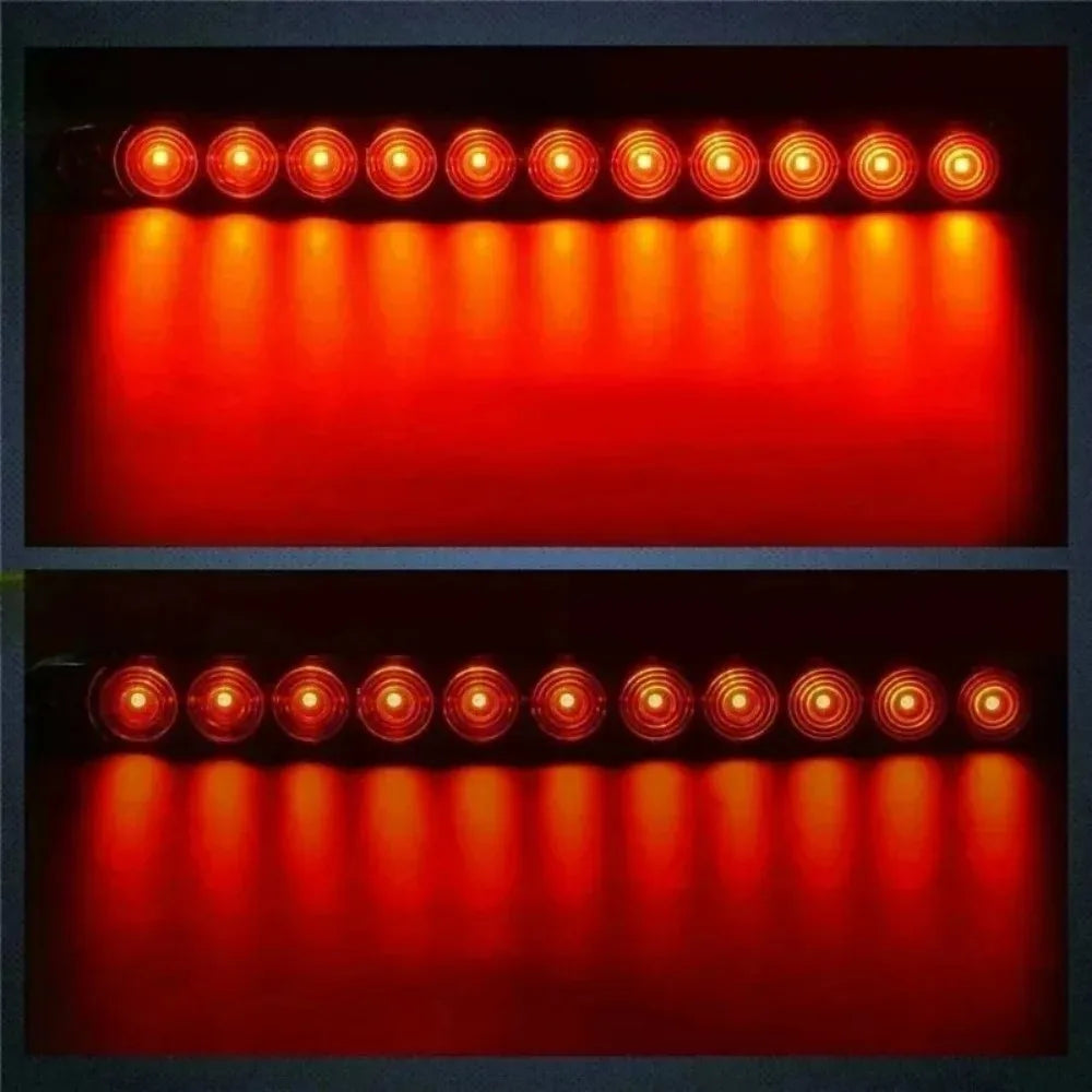 For Waterproof 16-Inch 11-LED 12V Amber Red Truck Tail Trailer Light with Brake Stop Park High/Low Brightness Marker Bar 2PCS