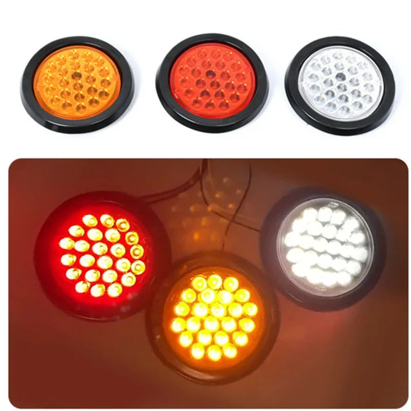 8Pcs 24V 24 LED Round Car Rear Tail Light Brake Stop Side Marker Turn Warning Indicator Lamp Truck Trailer Reflector ATV RV Bus