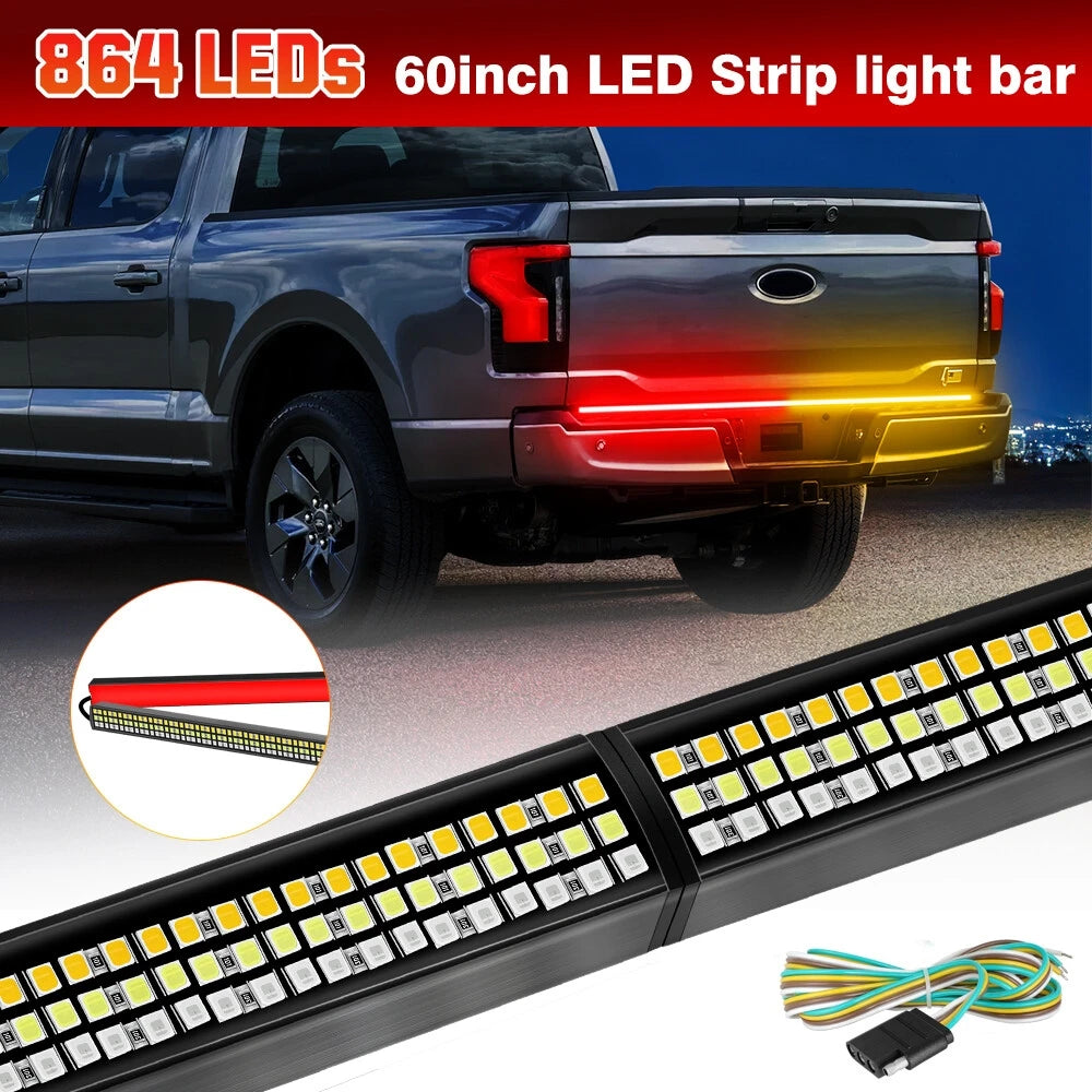 12V 60 Inch Car Brake Turn Signal Light LED Warning Lamp Strip for Pickup Truck Rear Tail Running Reverse Double Flash Light