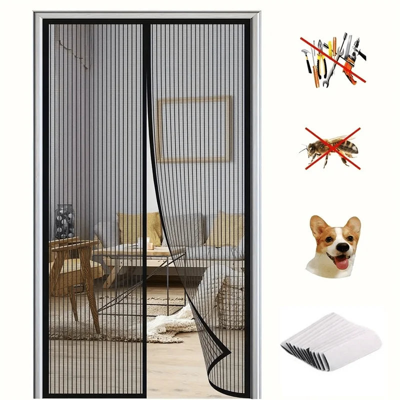 Magnetic Screen Door, Pet Friendly, Easy To Install, with Magnetic Door Curtain for Insect Control, Ventilation, and Security