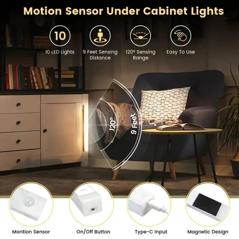 10-50cm Motion Sensor Light Night LED Lamp USB Battery Wall For Home House Room Bedroom Kitchen Wireless Decor Indoor Bathroom