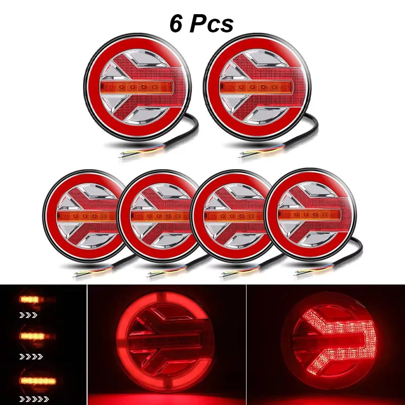 Truck Round LED Tail Light DRL Rear Brake Light Dynamic Turn Signal Lamp For Car Tractor Trailer Bus Van RV Pickup 4x4 12V 24V