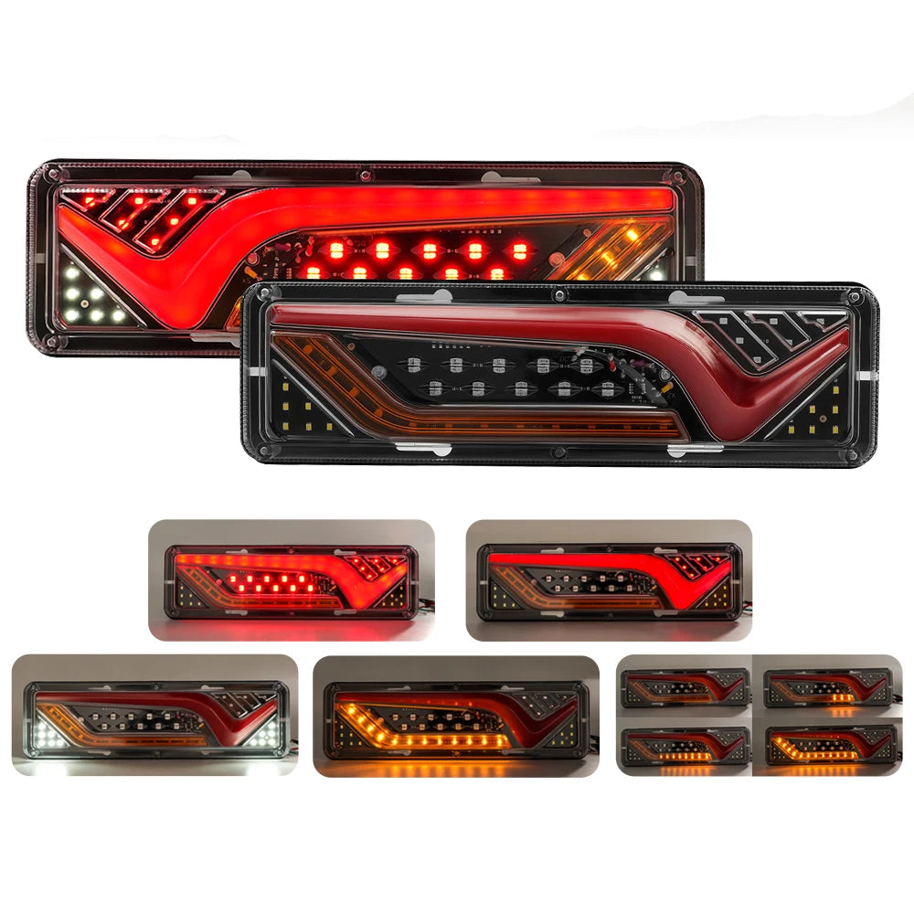 2X 12/24V Truck Tail Light waterproof shockproof LED running water turn signal Brake Lights Reverse Lorry Bus Trailer Fog lamps
