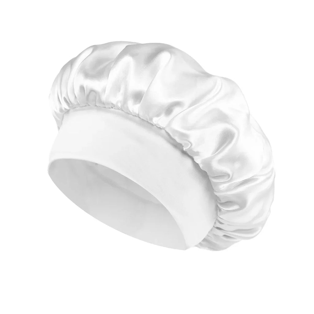 Women's Satin Solid Bonnet Wide Brim Elastic Band - Unisex Night Sleeping Bathing Hair Care Cap for Hair Protection