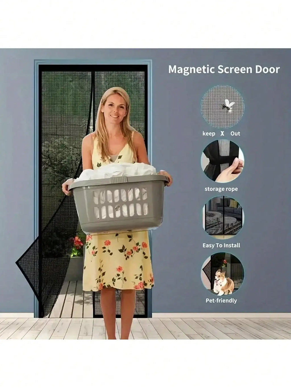 1 heavy-duty magnetic screen door, suitable for doors below 38x82 inches