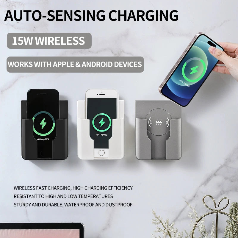 QI Universal Flush Wall Mount Wireless Charger -15W Fast Charging Stand for Phones,AC 110–220V