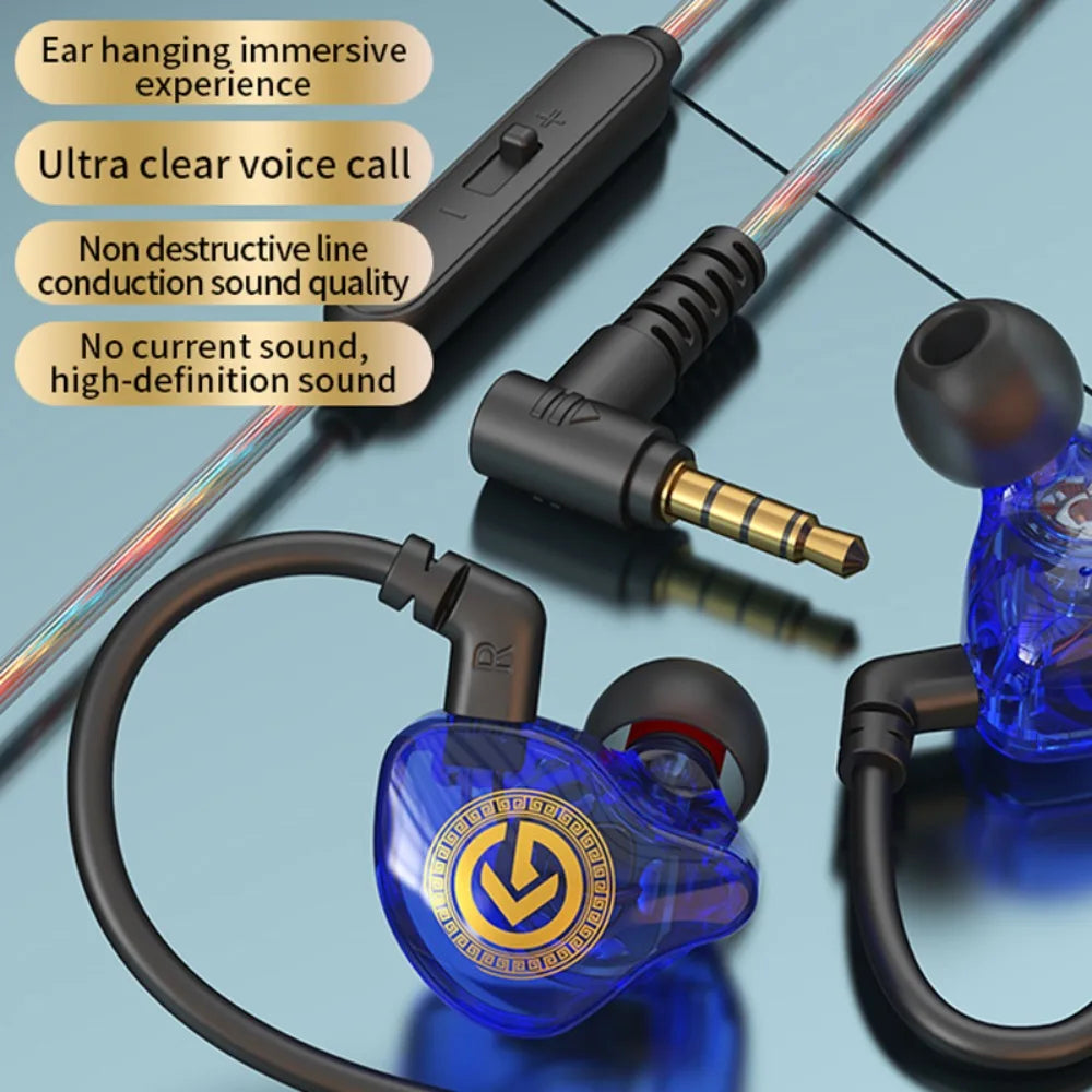 Music Earphones 3.5mm Wired Earphone Elbow in-Ear Wired Headset HiFi Stereo Round Head Earpiece Headset Sport