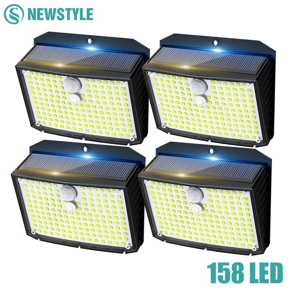 Solar Motion Sensor Lights 158 LEDs with 3 Lighting Modes IP65 Waterproof Motion Sensor Outdoor Solar Wall Lamp for Garden Decor
