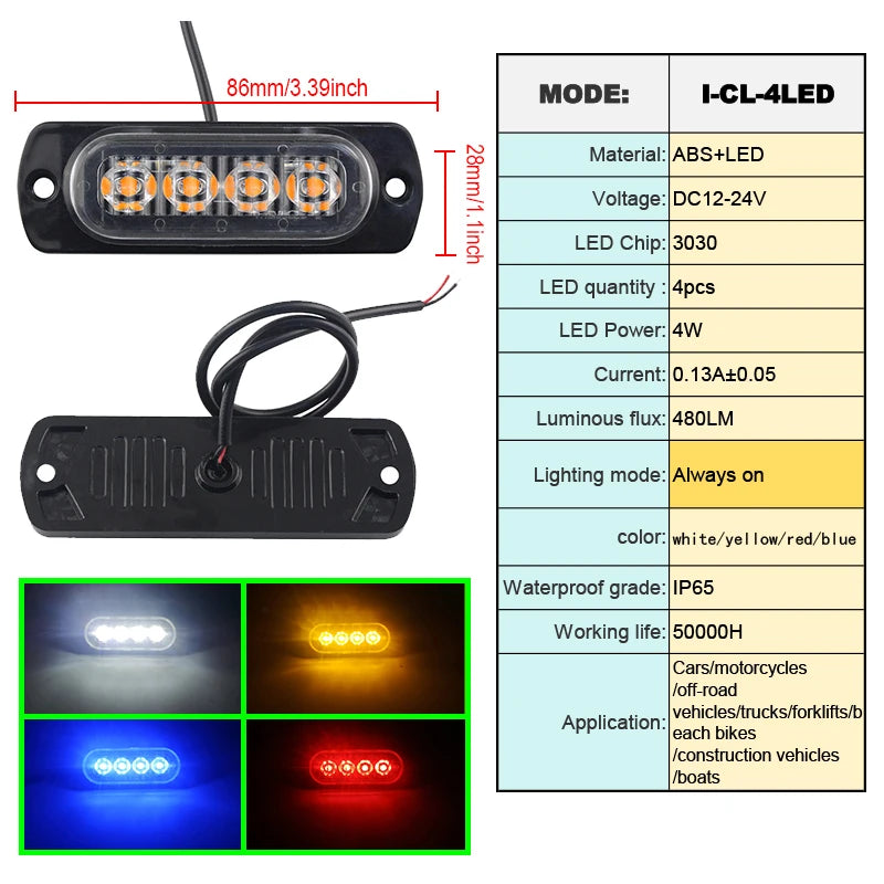 Car Strobe Warning Flashing Light Truck Side Indicator Lights Car Grille Malfunction Light Bar Trailer Beacon Lamp12V 24V Pickup
