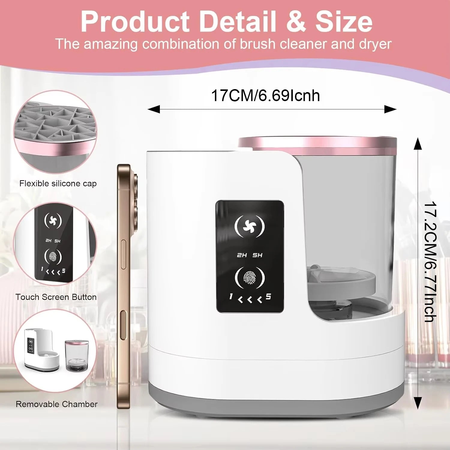 Electric Makeup Brush Cleaner Machine with Drying and Disinfecting Function Rechargeable Automatic Brushes Cleaning Tool
