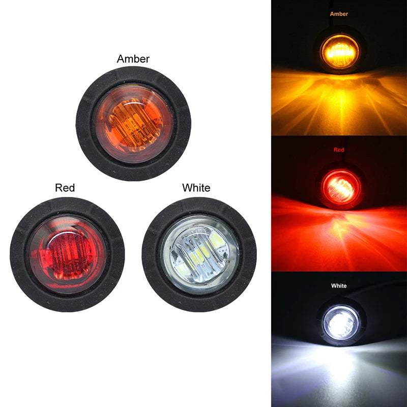 1pc 12V 24V 3LED 3/4" Round Trailer Side Marker Lights Yellow White Red For Trucks Clearance Lights Truck Turn Signal Lamp