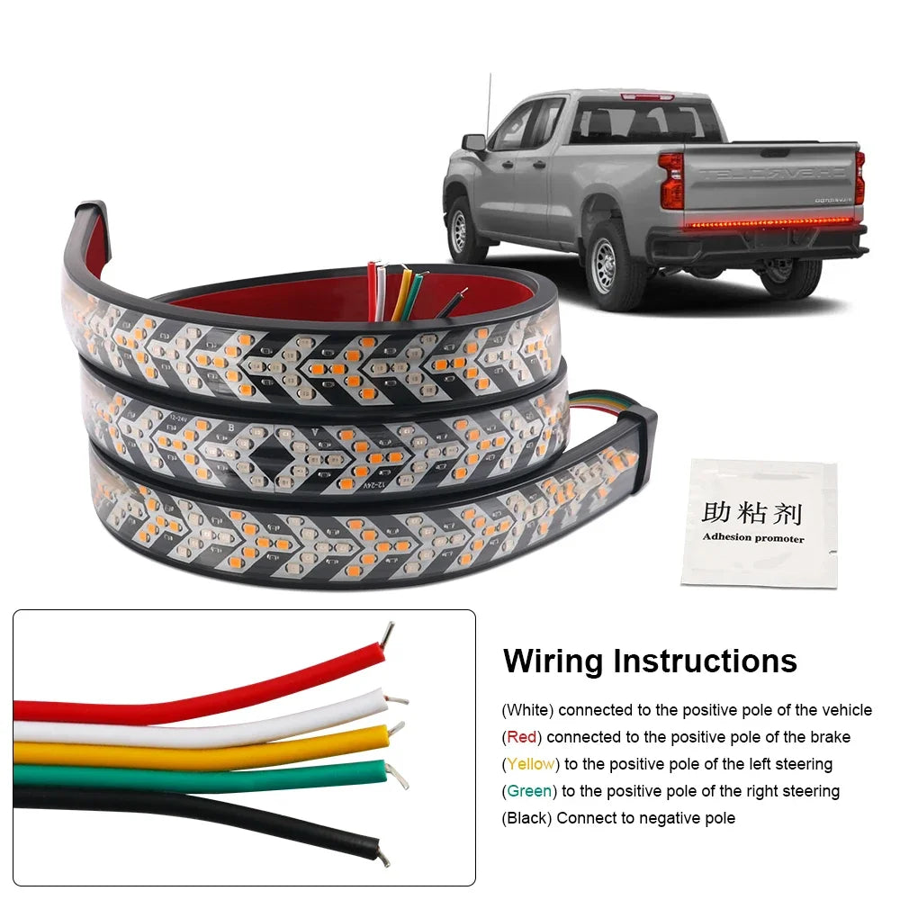 12V 24V Arrow LED Tailgate Light Strip For Truck Pickup RV SUV ATV Jeep Car Driving Turn Singal Brake Warning Rear Tail Lamp Bar
