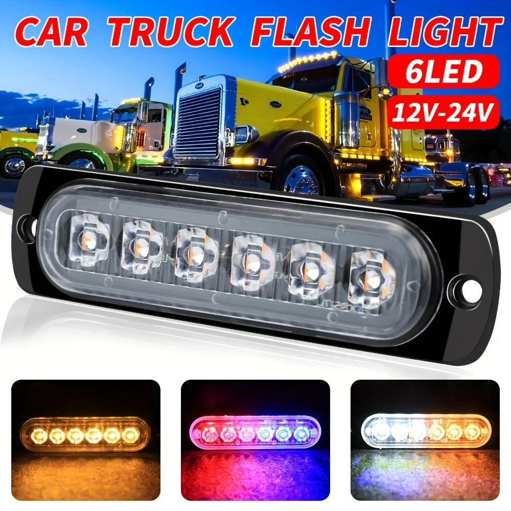 1x Truck 12V 24V 6smd LED Strobe Warning Light Strobe Grille Flashing Lightbar Car Beacon Lamp Amber Yellow White Traffic Light