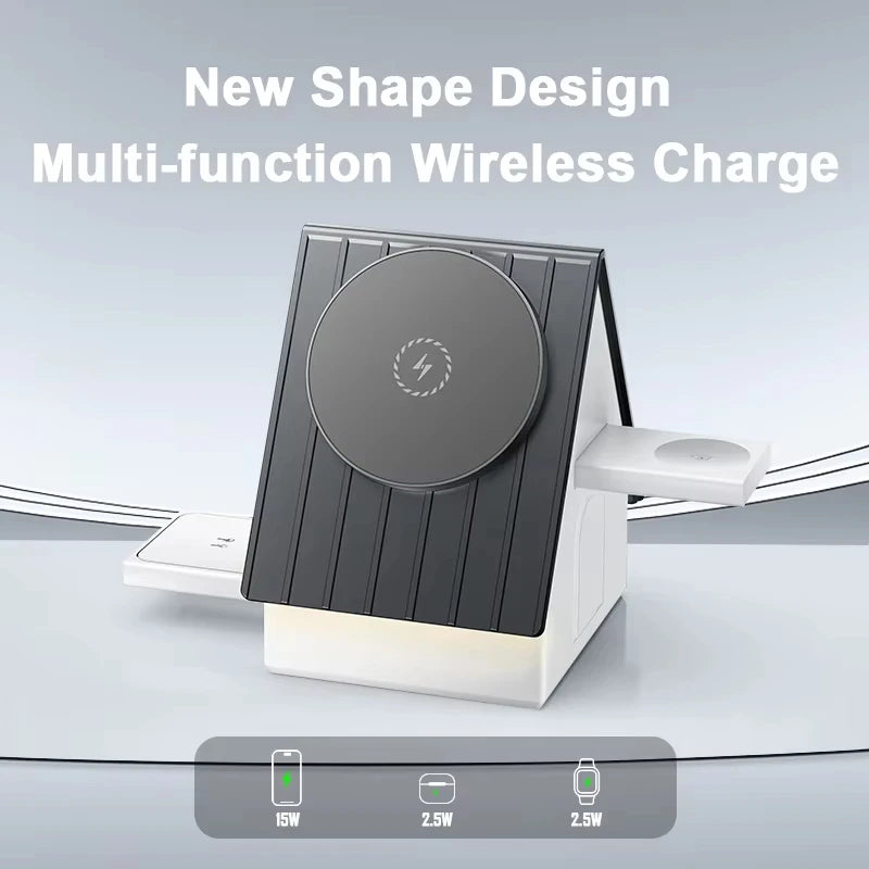 Multifunctional Wireless Charger Stand with 3-in-1electric Retractable,fast15W,type-c Wireless Charging,Warm White Ambient Light