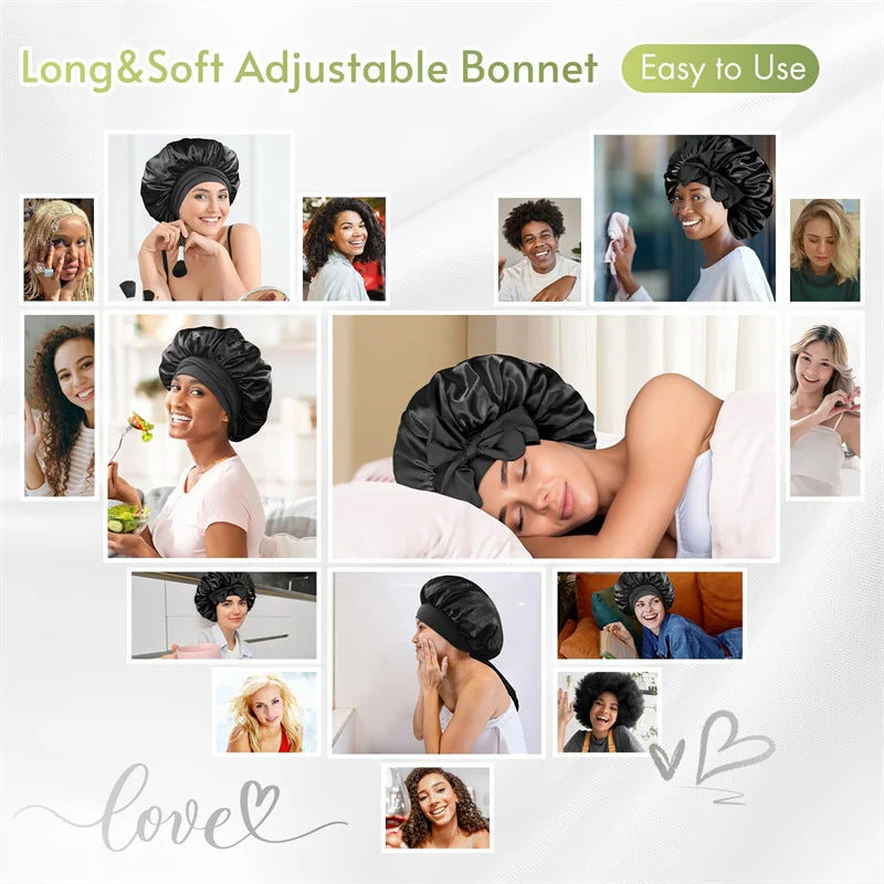 Satin Bonnet Silk Bonnet Adjustable Bonne For Sleeping Hair Bonnet With Tie Band Bonnets For Women Men shower cap